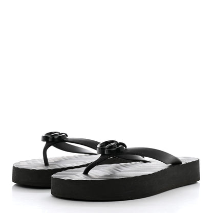 Gucci Rubber Chevron Womens GG Thong Sandals 40 Black 3 of 8