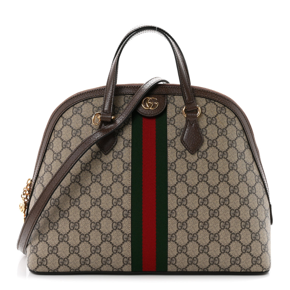 Gucci GG Supreme Monogram Web Medium Ophidia Top Handle Dome Bag Brown 1 of 10