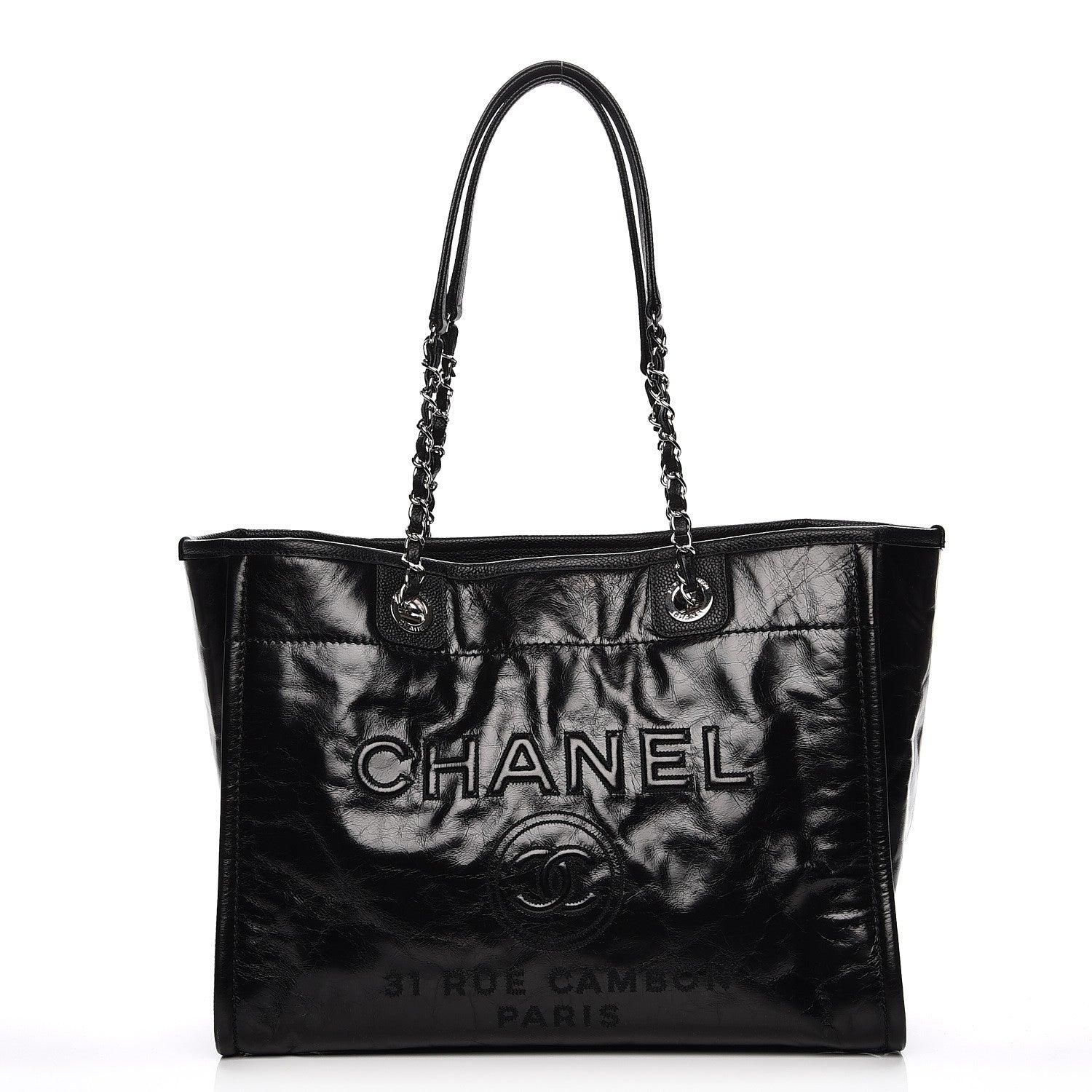 Chanel Glazed Calfskin Small Deauville Tote Black 1 of 7