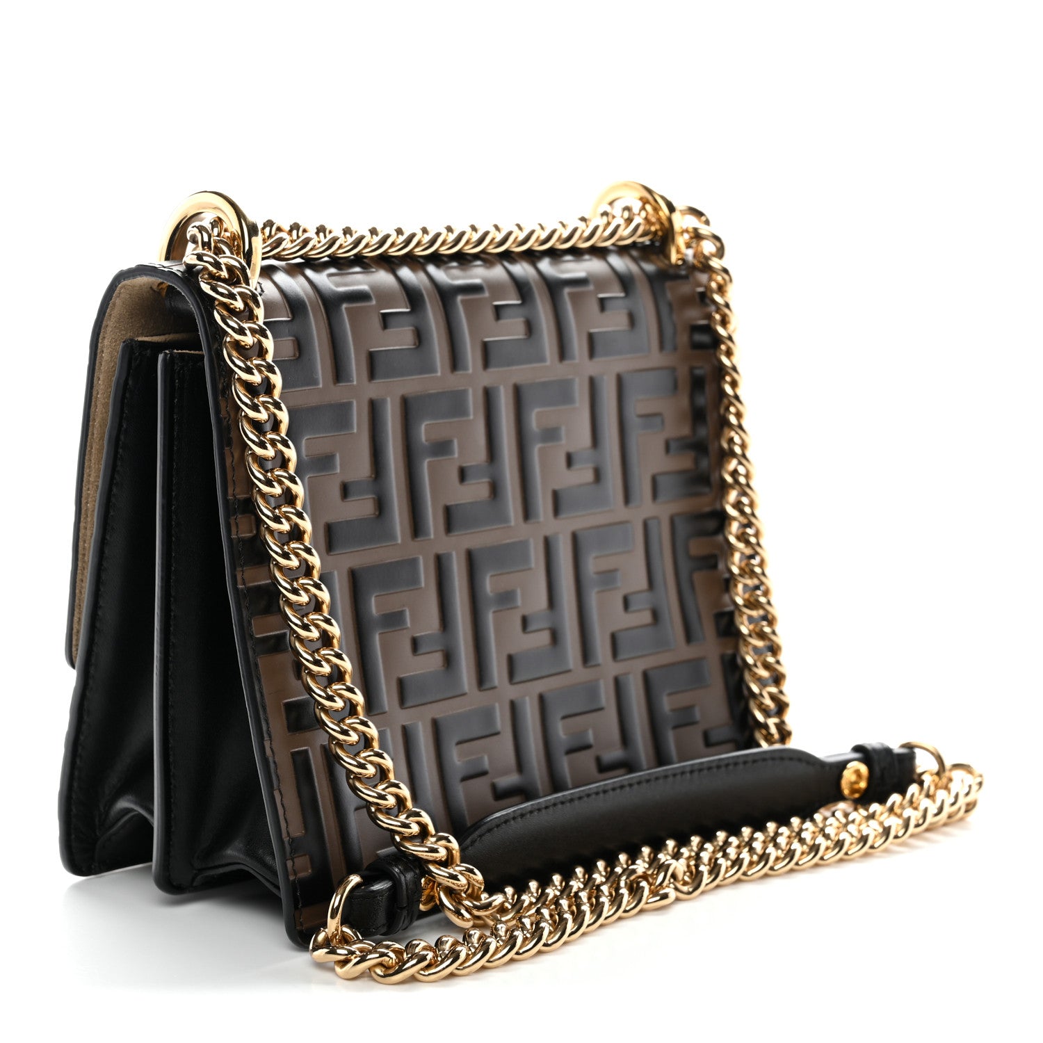 Fendi Vitello Liberty Bi-Color FF 1974 Embossed Small Kan U Shoulder Bag Maya Black 7 of 28