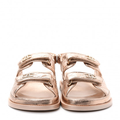 Chanel Iridescent Lambskin Velcro Dad Sandals 38 Light Bronze 2 of 10