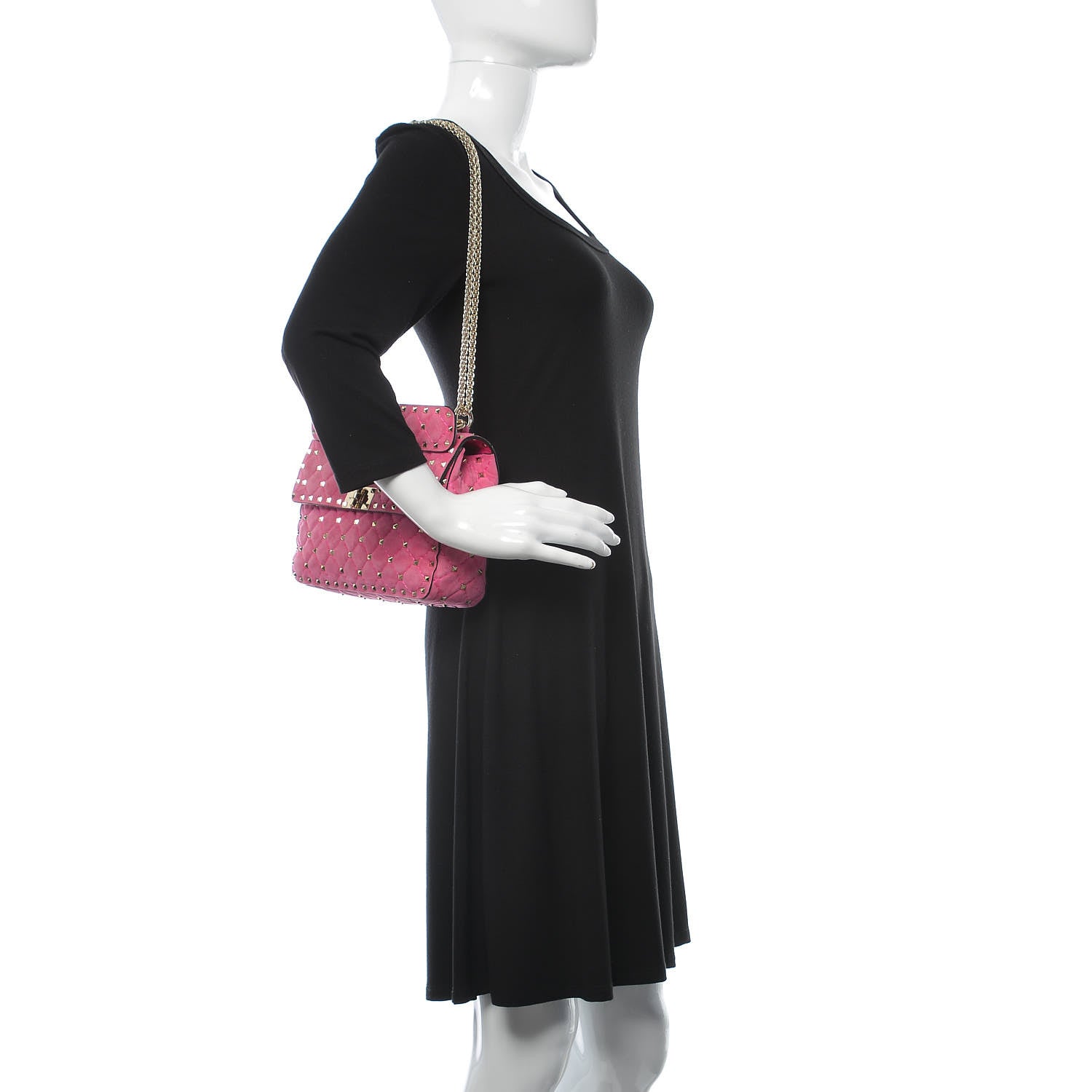 Valentino Garavani Suede Medium Rockstud Spike Shoulder Bag Bright Fuxia 2 of 12