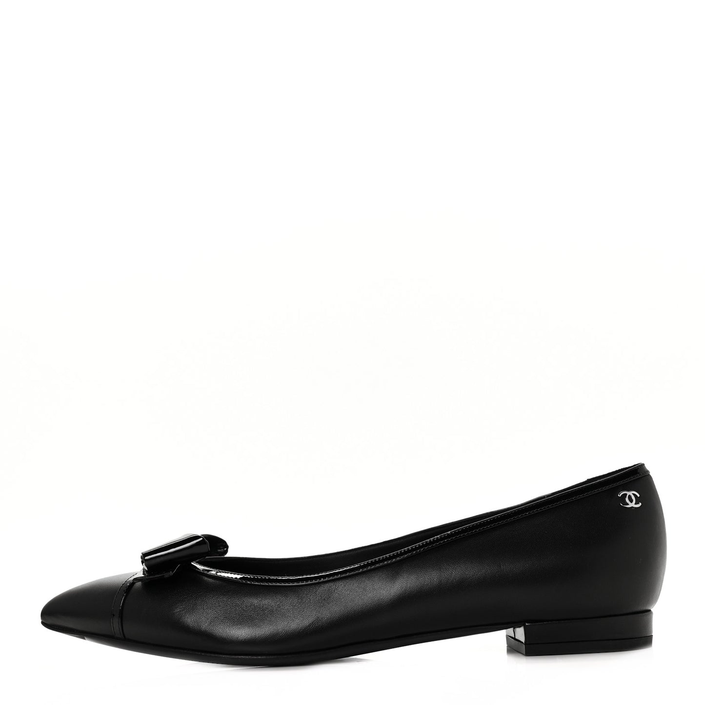 Lambskin Patent CC Cap Toe Bow Ballerina Flats 40.5 Black