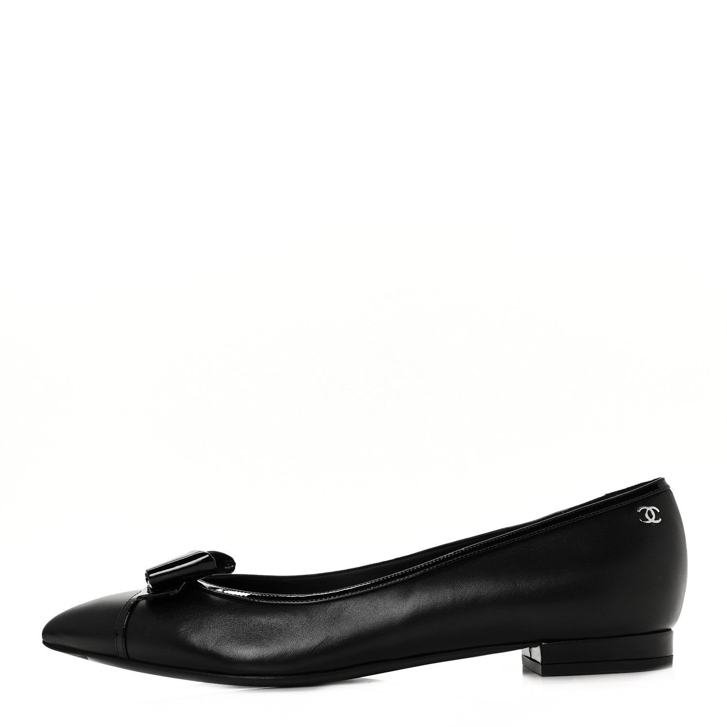 Chanel Lambskin Patent CC Cap Toe Bow Ballerina Flats 40.5 Black 1 of 6