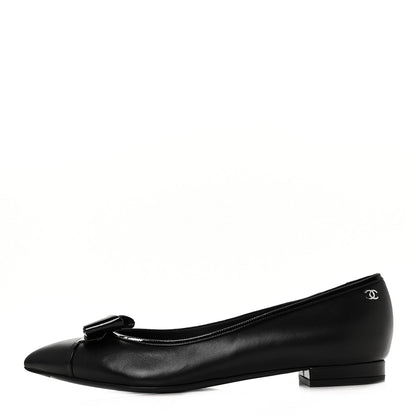Chanel Lambskin Patent CC Cap Toe Bow Ballerina Flats 40.5 Black 1 of 6