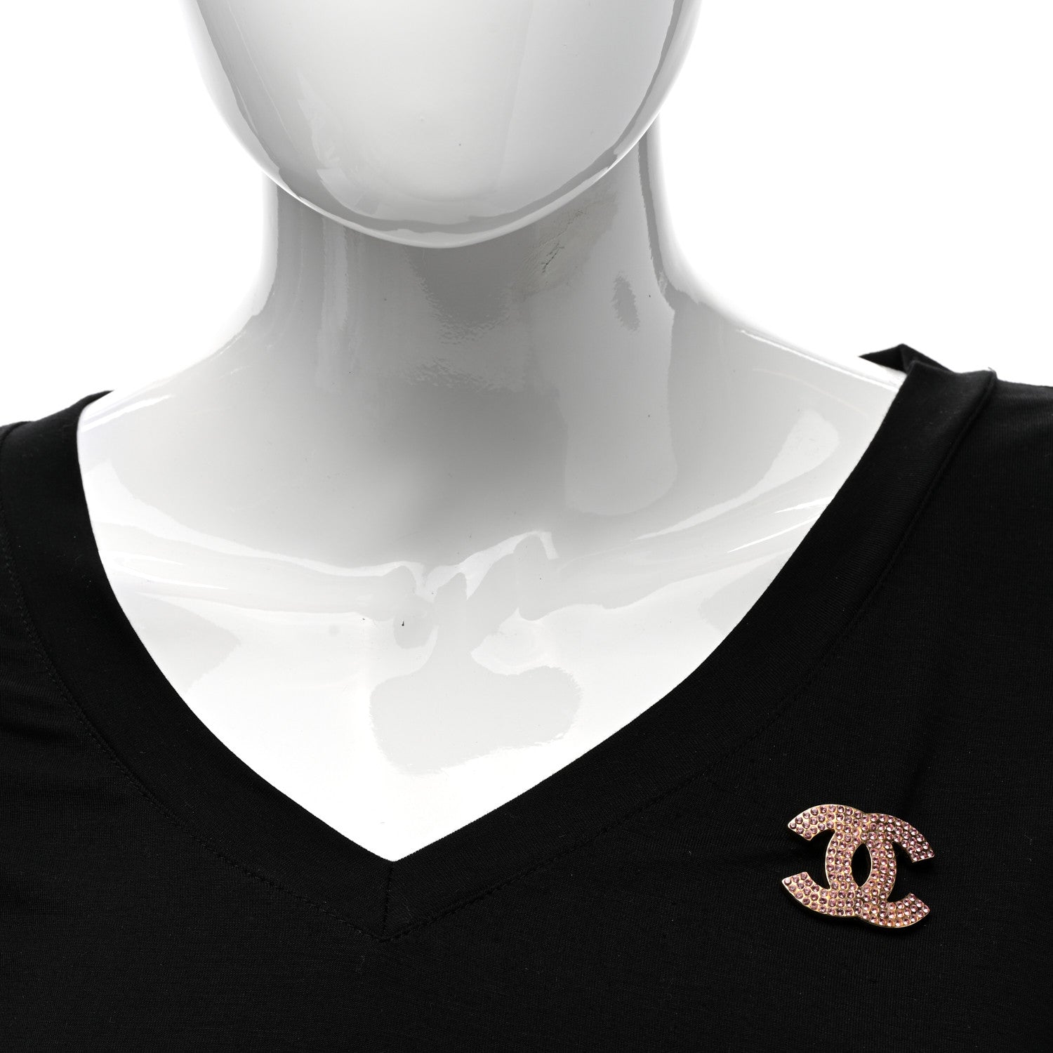 Chanel Crystal CC Brooch Pin Gold Pink 2 of 4