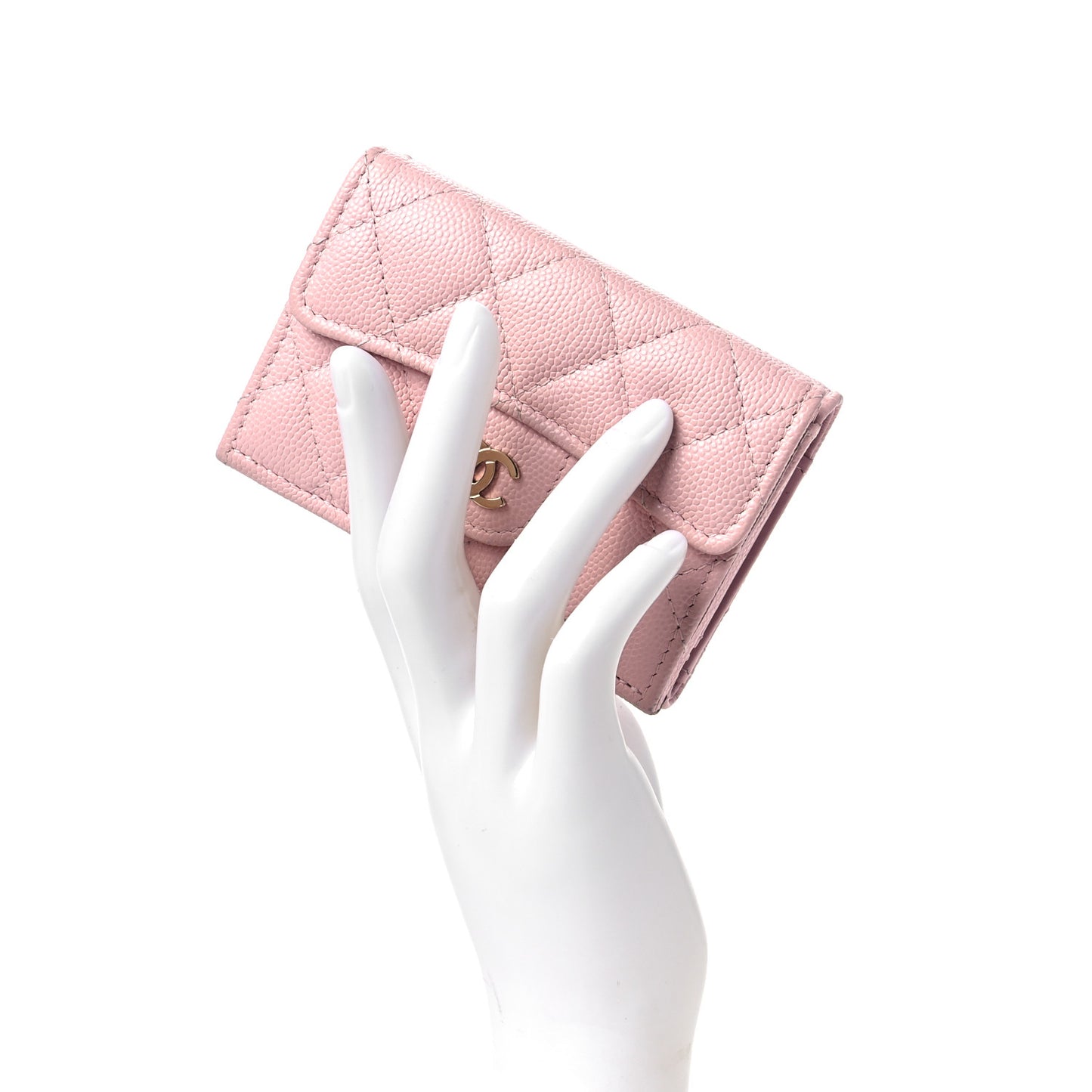 Caviar Quilted Double Flap Wallet Pink
