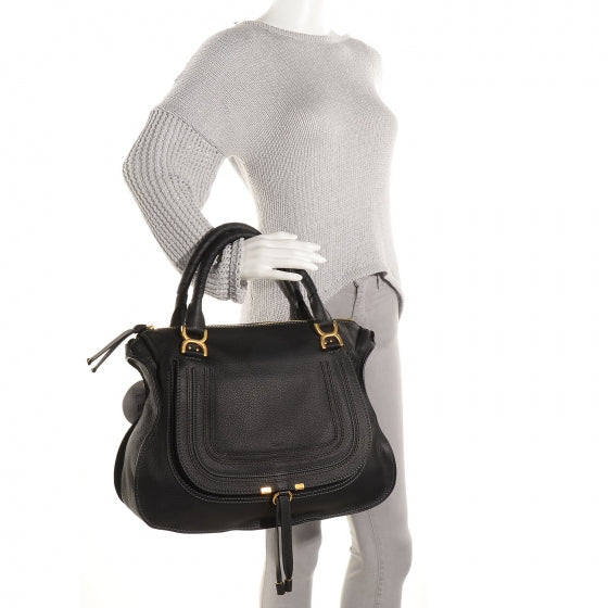 Calfskin Large Marcie Satchel Black