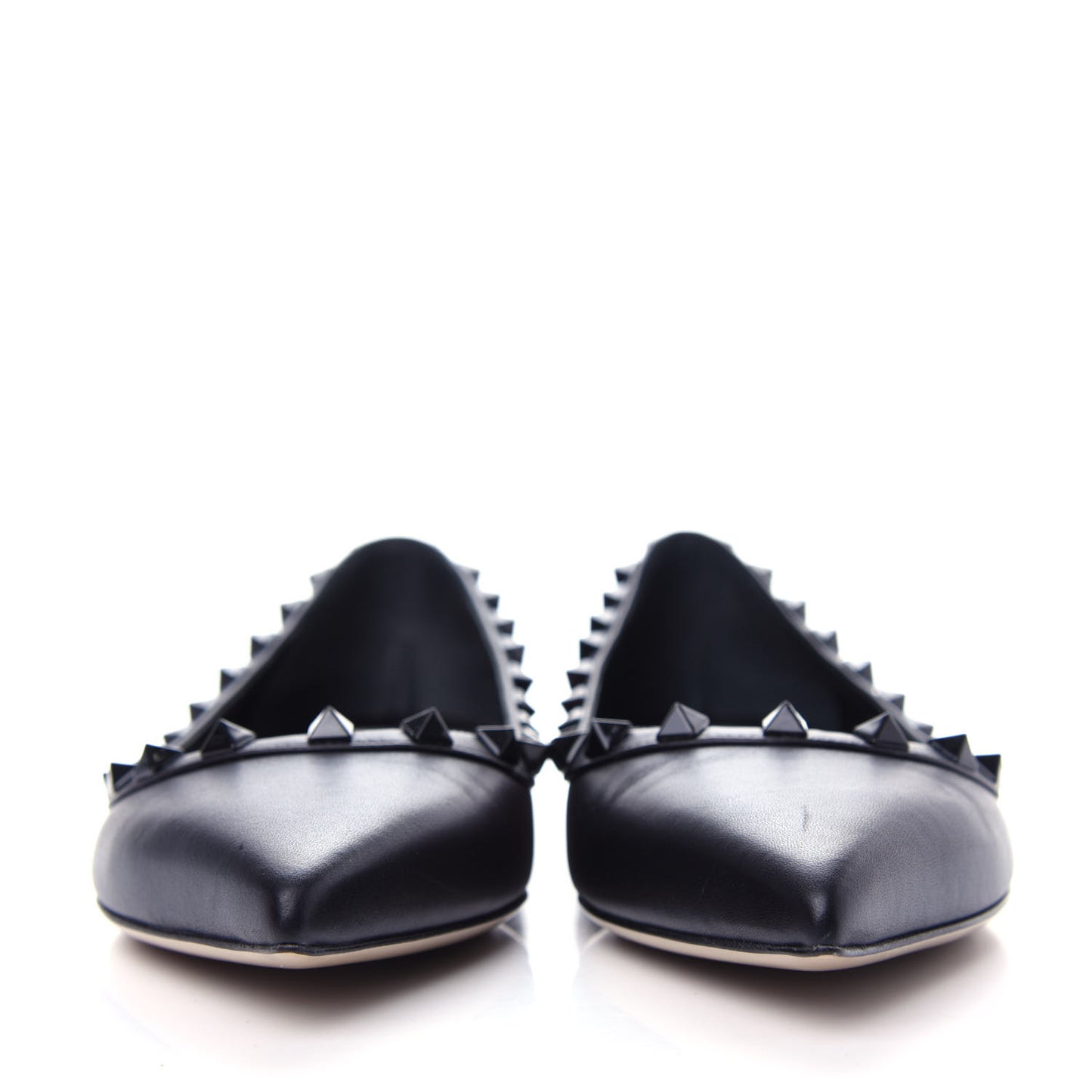 Calfskin Lacquered Monochrome Rockstud Ballerina Flats 37.5 Black