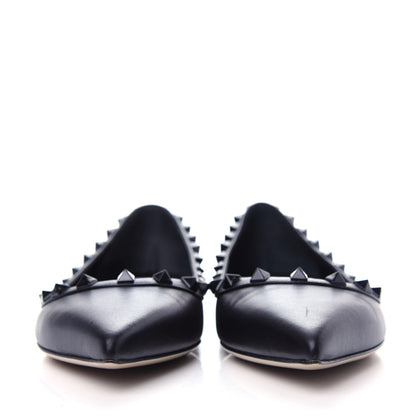 Valentino Garavani Calfskin Lacquered Monochrome Rockstud Ballerina Flats 37.5 Black 2 of 11
