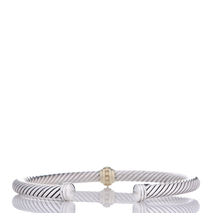 David Yurman Sterling Silver 14K Yellow Gold 5mm Cable Classics Single Station Bracelet 3 of 5