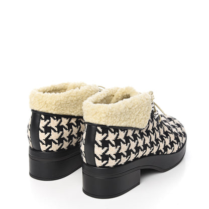 Gucci Optical Tweed Faux Shearling Houndstooth Victor Lace Up Ankle Boots 40.5 White Black 4 of 8