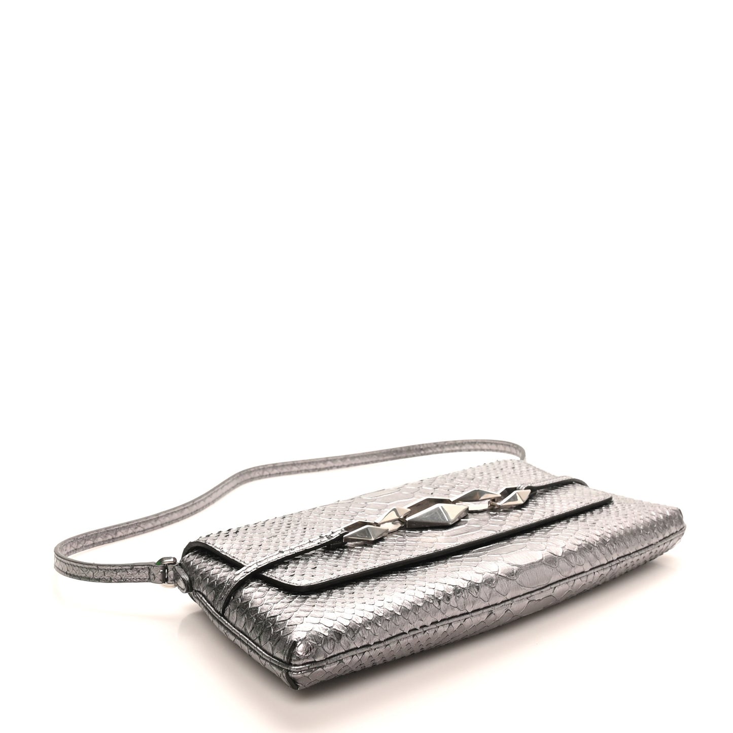 Snakeskin Embossed Diamond Chain Shoulder Bag Silver