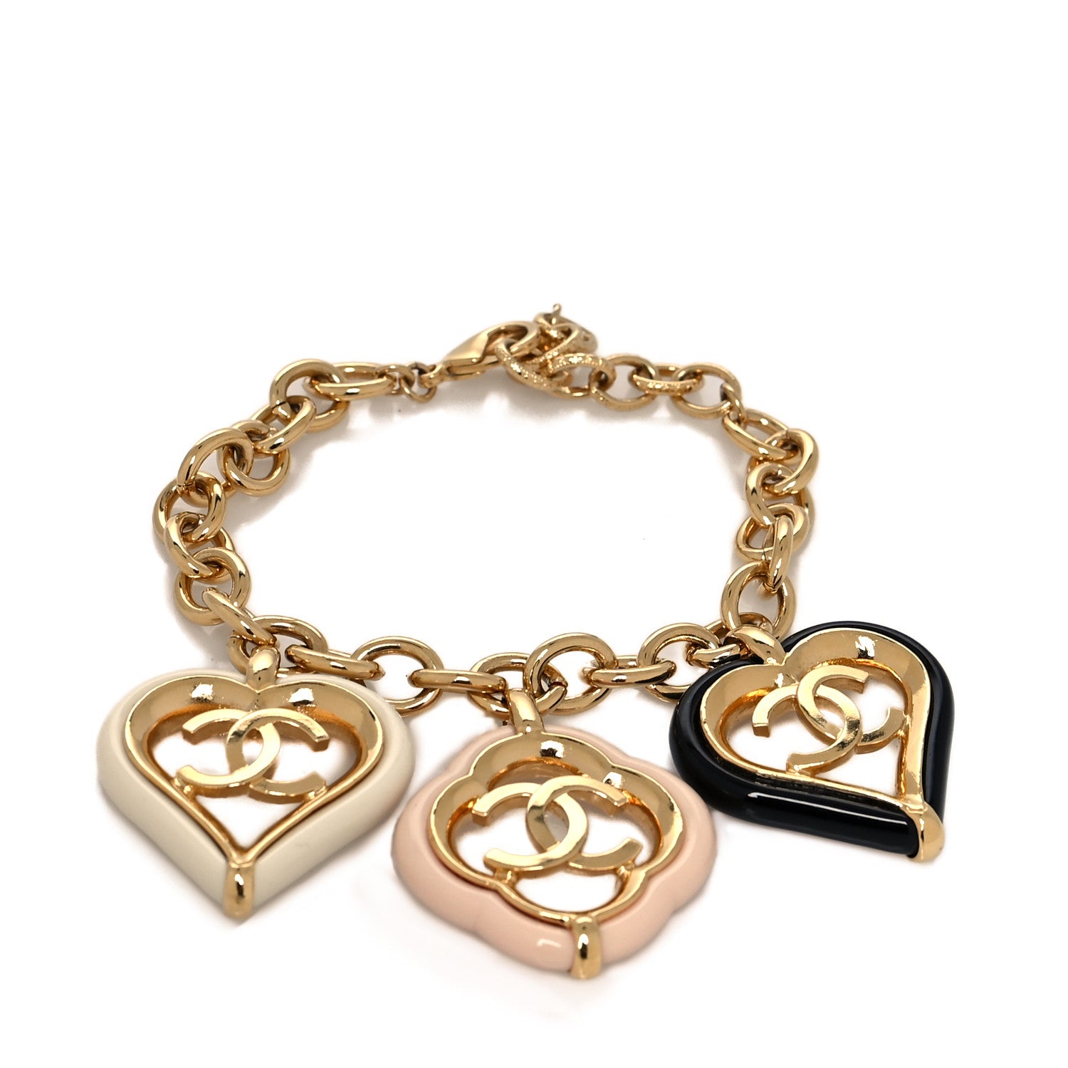 Chanel CC Charm Bracelet Gold Beige Navy 1 of 5