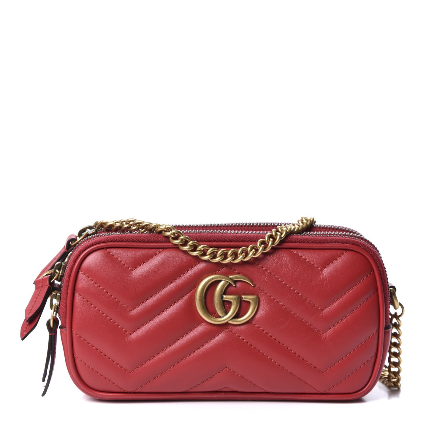 Calfskin Matelasse Mini GG Marmont Chain Crossbody Bag Hibiscus Red