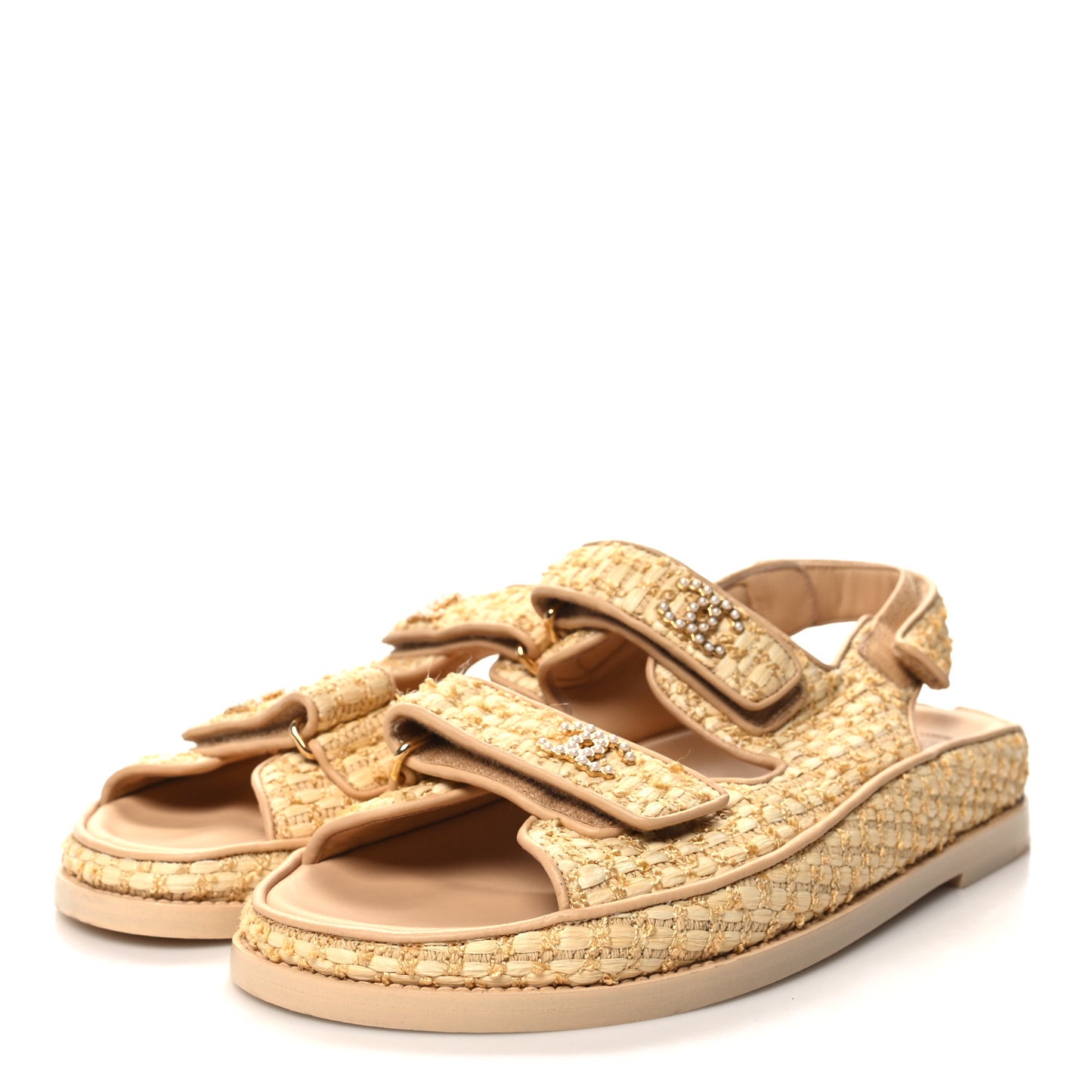 Braided Fabric Velcro Dad Sandals 39 Beige