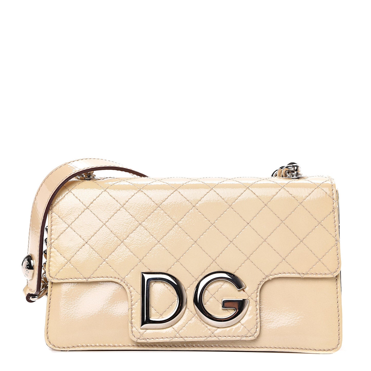 Patent Quilted DG Flap Shoulder Bag Off White