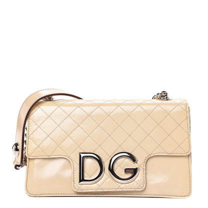 Dolce & Gabbana Patent Quilted DG Flap Shoulder Bag Off White 1 of 10