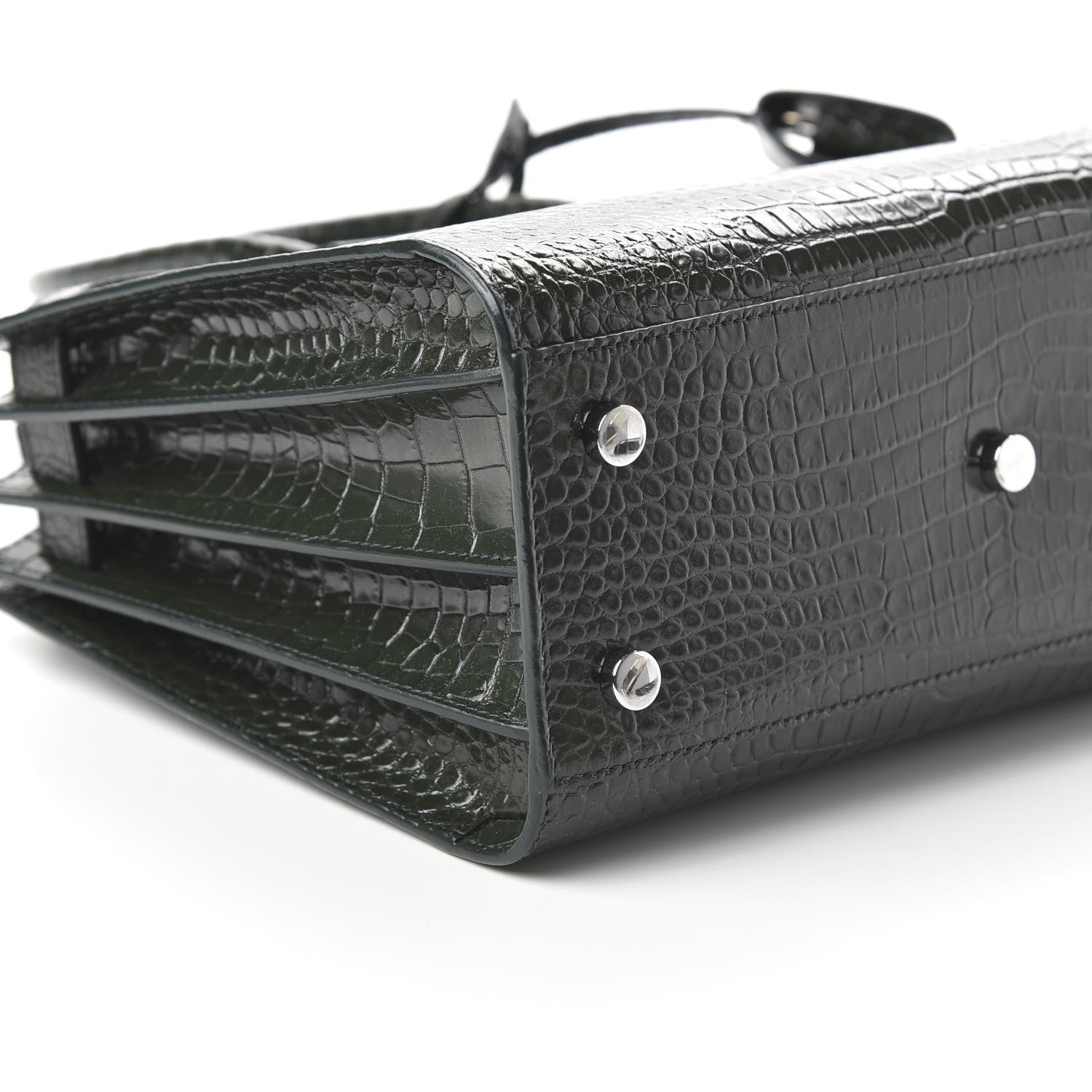 Saint Laurent Calfskin Crocodile Embossed Baby Sac De Jour Dark Leaf 6 of 9