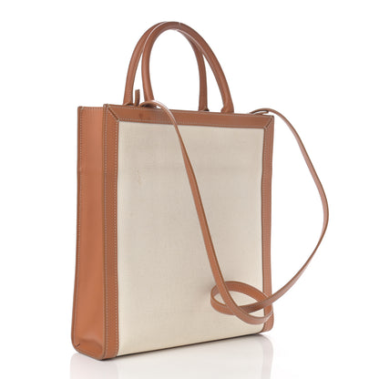 Celine Canvas Calfskin Logo Print Small Vertical Cabas Natural Tan 3 of 15