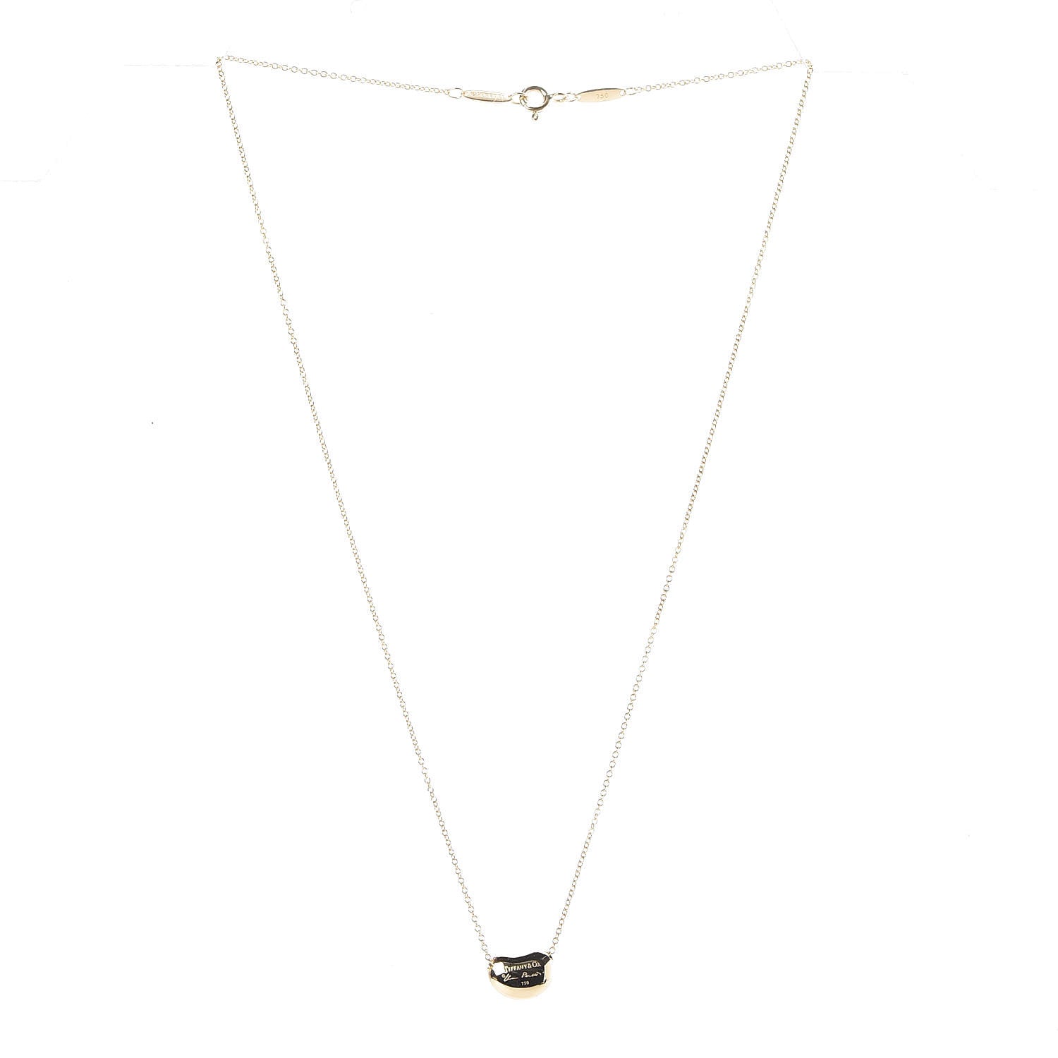 Tiffany 18K Yellow Gold 11mm Elsa Peretti Bean Pendant Necklace 3 of 8