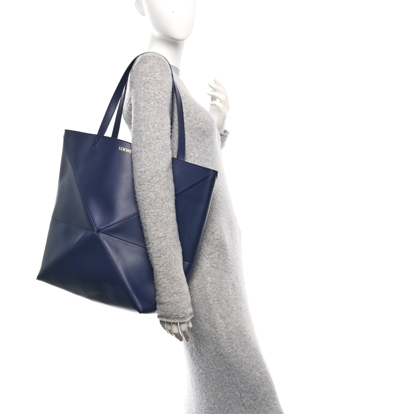 Shiny Calfskin XL Puzzle Fold Tote Abyss Blue