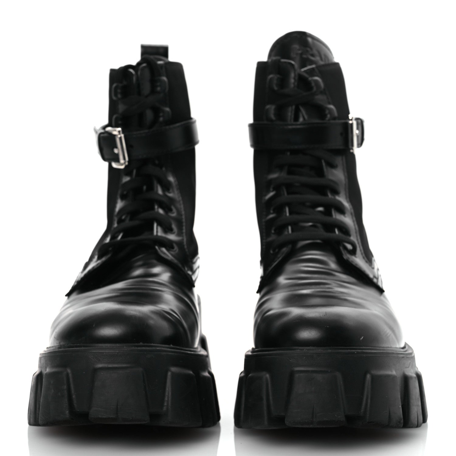 Prada Spazzolato Rois Nylon Metal Triangle Logo Monolith Pouch Pocket 55mm Boots 39.5 Black 3 of 15