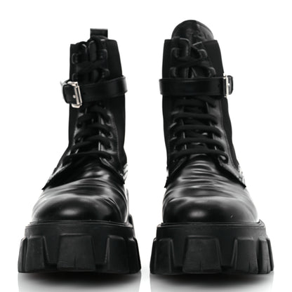 Prada Spazzolato Rois Nylon Metal Triangle Logo Monolith Pouch Pocket 55mm Boots 39.5 Black 3 of 15