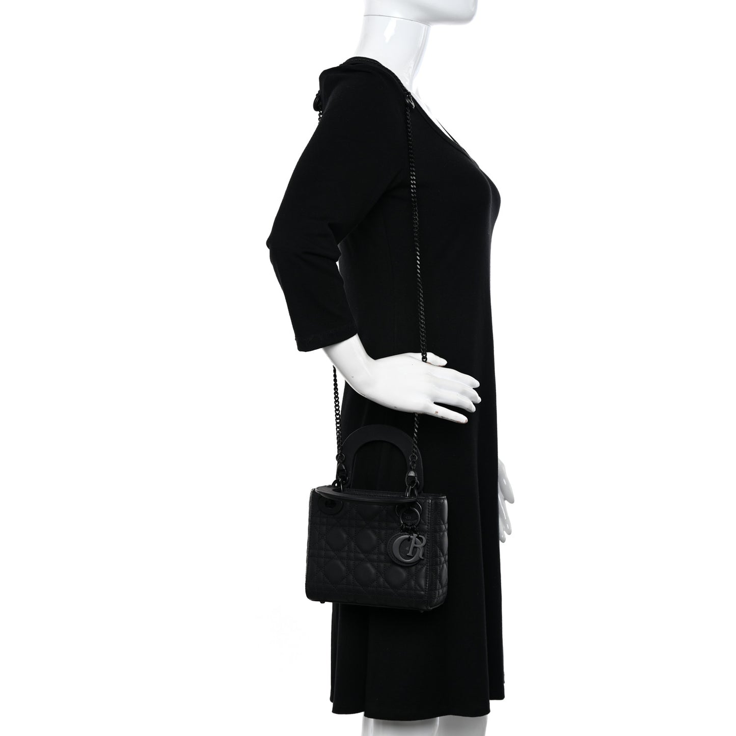 Ultra Matte Calfskin Cannage Mini Lady Dior Black
