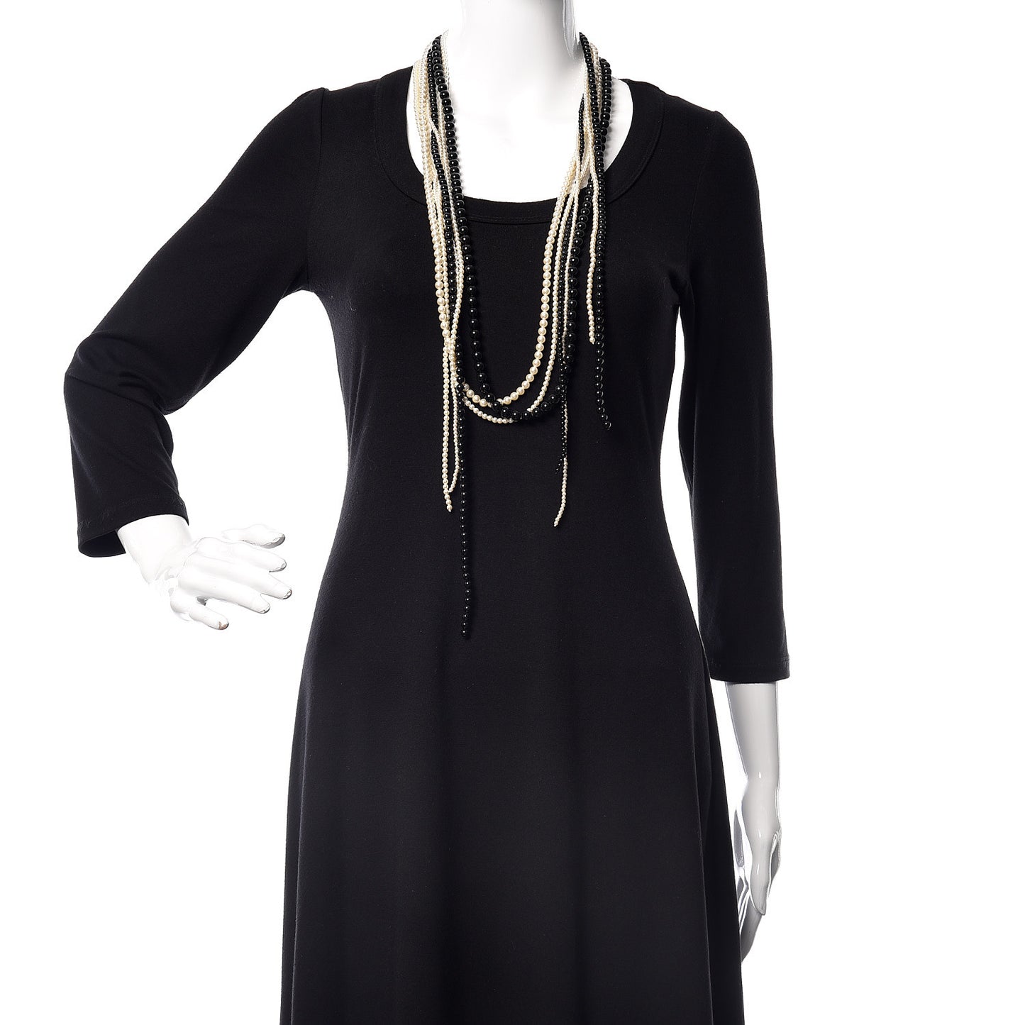 Pearl Beaded CC Multistrand Necklace Gold Black White