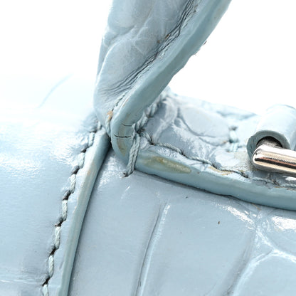 Balenciaga Shiny Calfskin Crocodile Embossed Hourglass Top Handle Bag XS Blue Grey 10 of 10