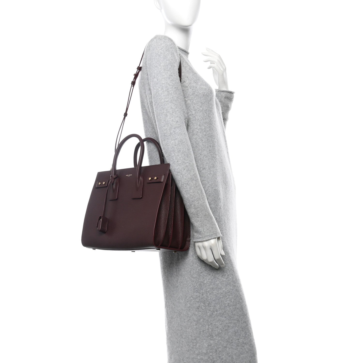 Saint Laurent Grained Calfskin Small Supple Sac De Jour Rouge Cabernet 2 of 10