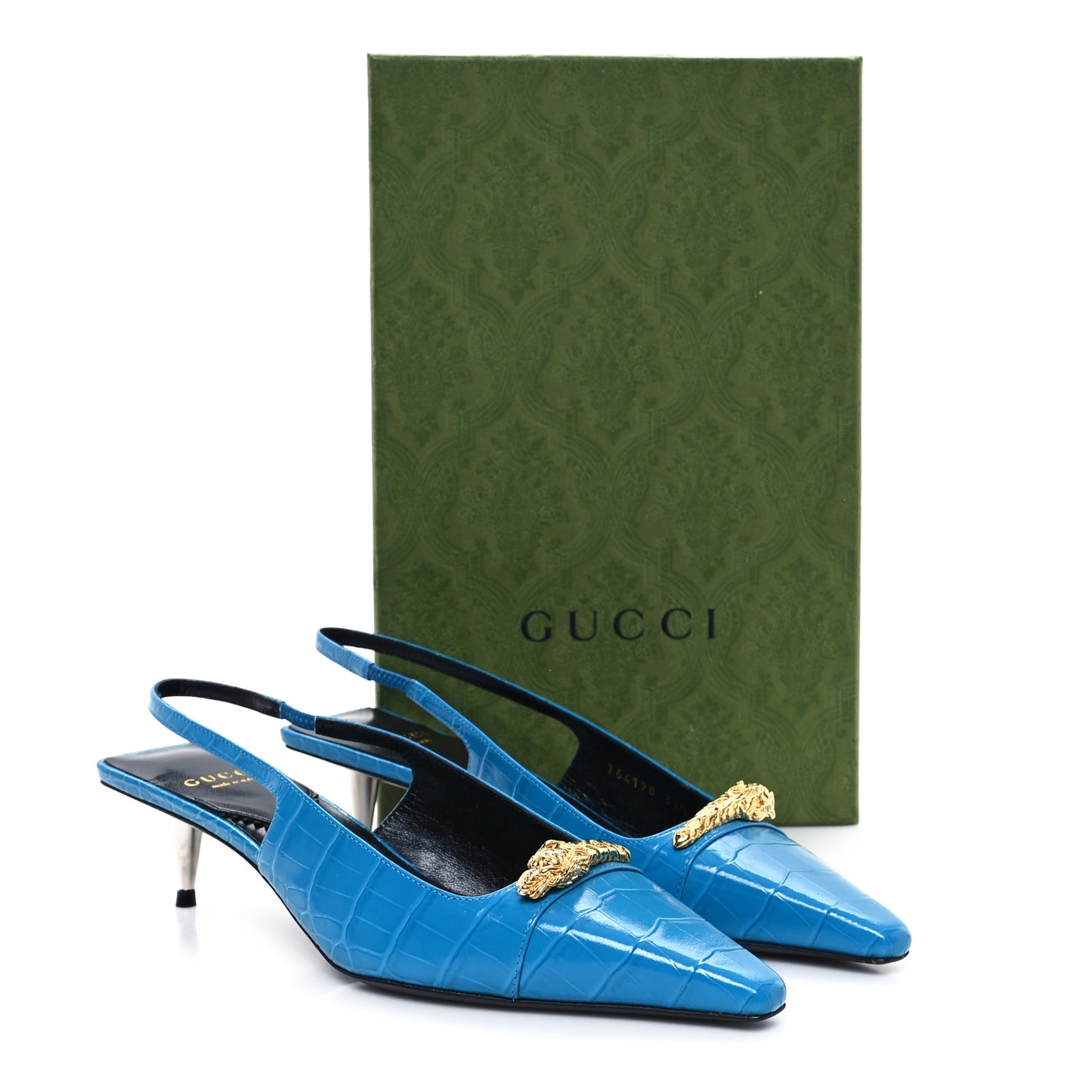 Calfskin Crocodile Print Square Slingback Pumps 37.5 Bright Sapphire