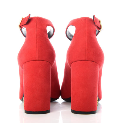 Saint Laurent Suede Loulou 70 Ankle Strap Pumps 38.5 Red 7 of 10