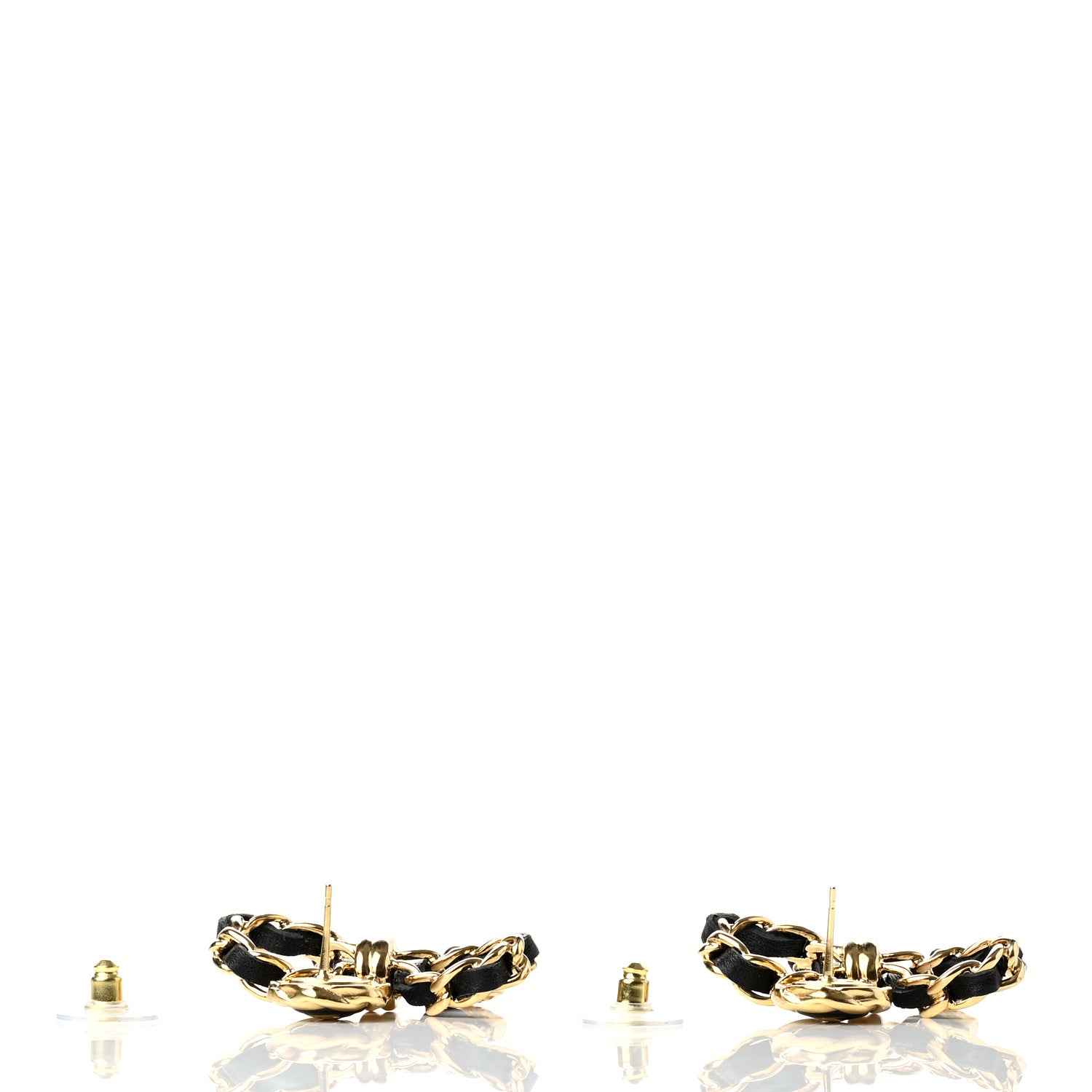 Chanel Lambskin Chain Bow Drop Earrings Black Gold 3 of 5