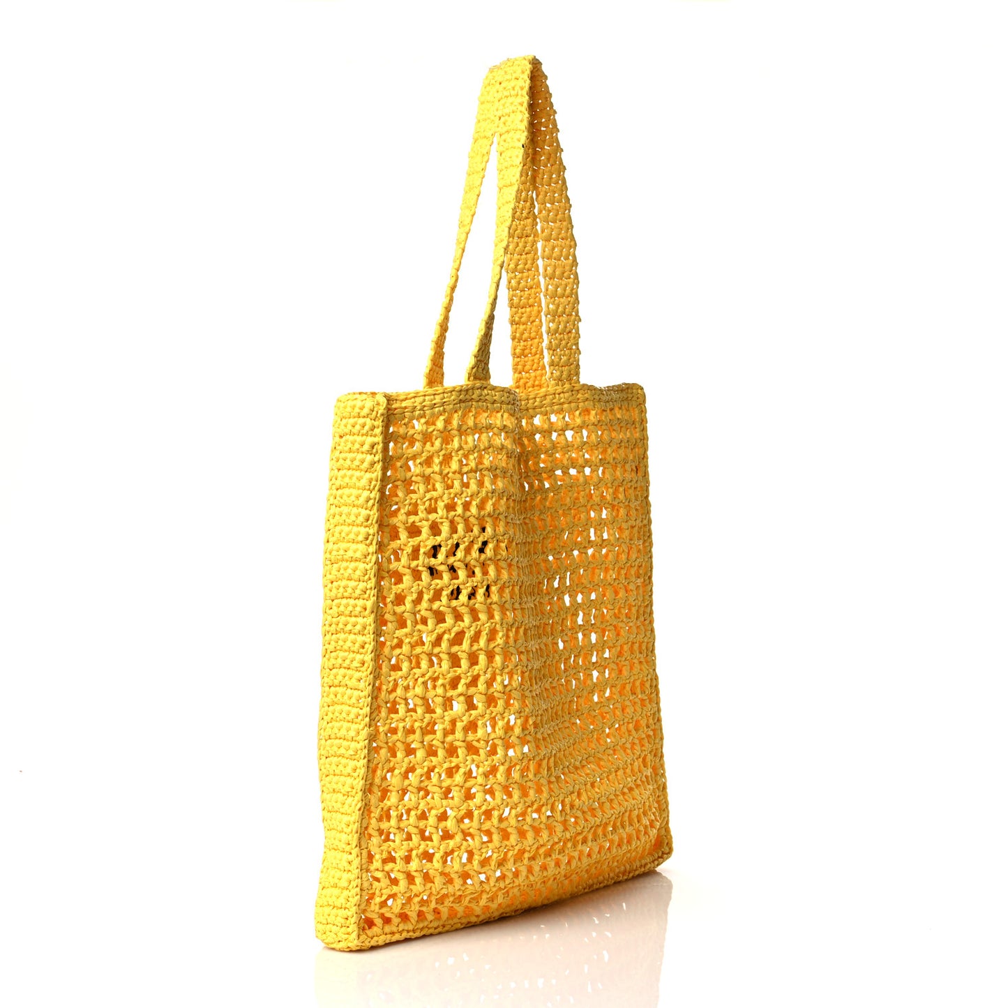 Yarn Raffia Effect Crochet Logo Embroidered Tote Bag Giallo