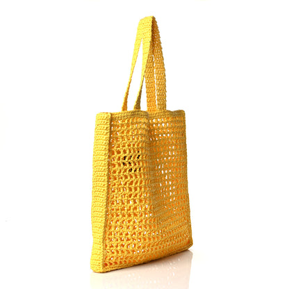 Prada Yarn Raffia Effect Crochet Logo Embroidered Tote Bag Giallo 3 of 9