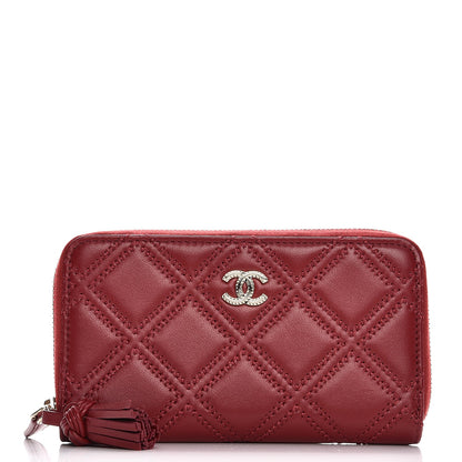 Chanel Lambskin Quilted Medium Zip Around Wallet Dark Red 1 of 9
