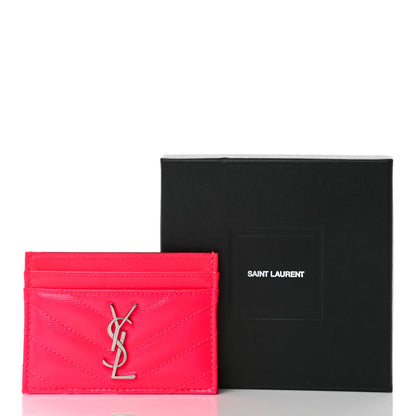 Saint Laurent Grain De Poudre Matelasse Chevron Monogram Credit Card Case Neon Pink 7 of 7