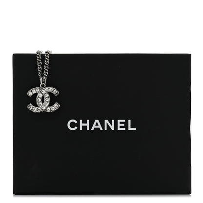 Chanel Ruthenium Crystal Pearl CC Pendant Necklace Silver 7 of 7