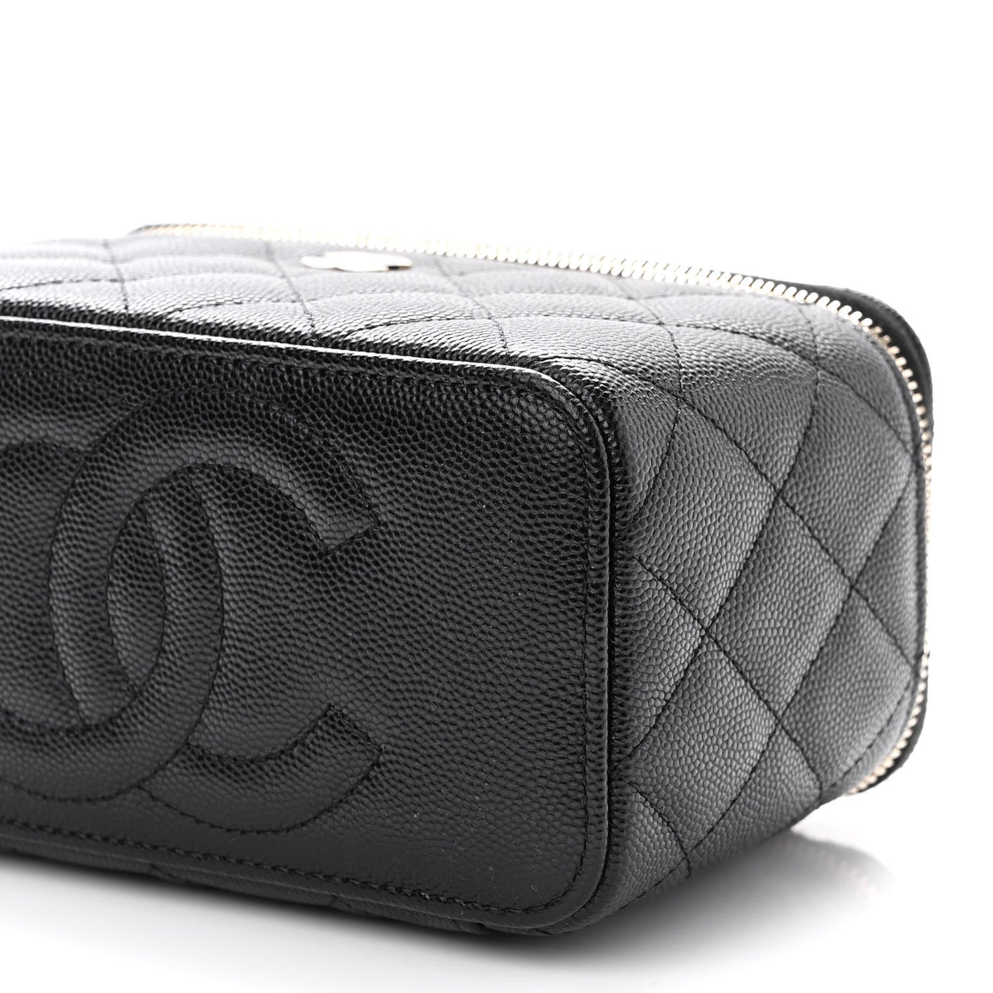 Caviar Quilted Small Vanity Case With Chain Black
