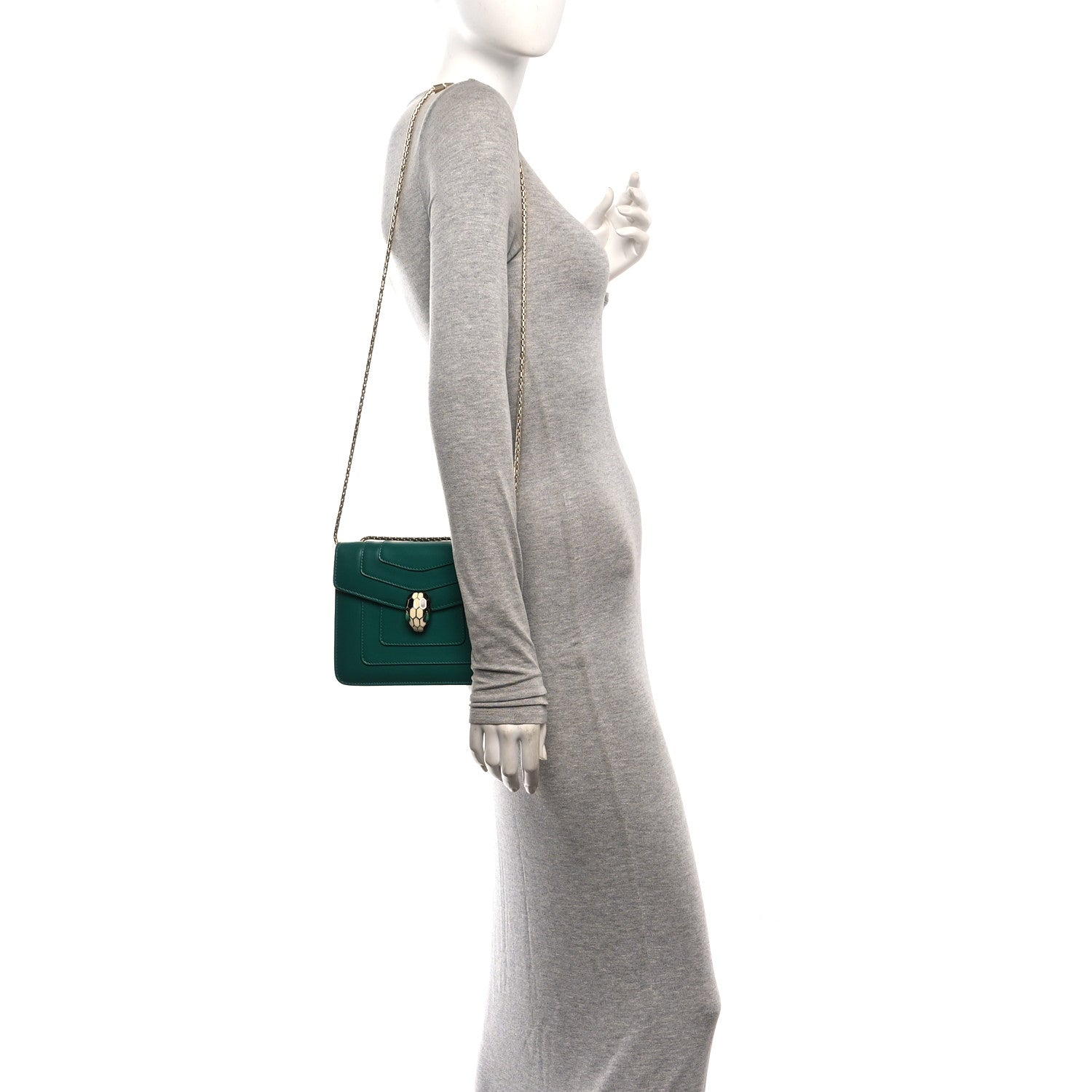 Bulgari Calfskin Small Serpenti Forever Snake Strap Crossbody Bag Emerald Green 2 of 14