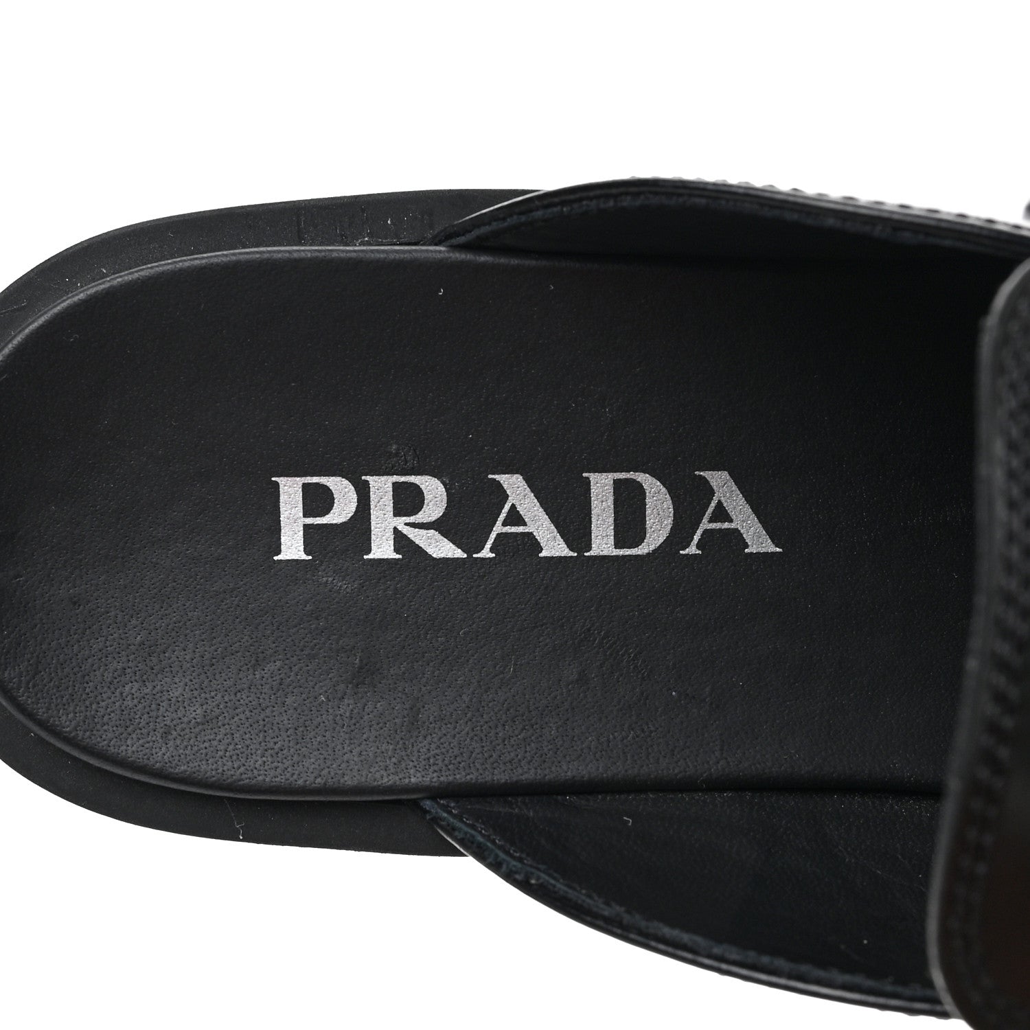 Prada Spazzolato Metal Triangle Logo 40mm Loafer Mules 36.5 Black 7 of 8