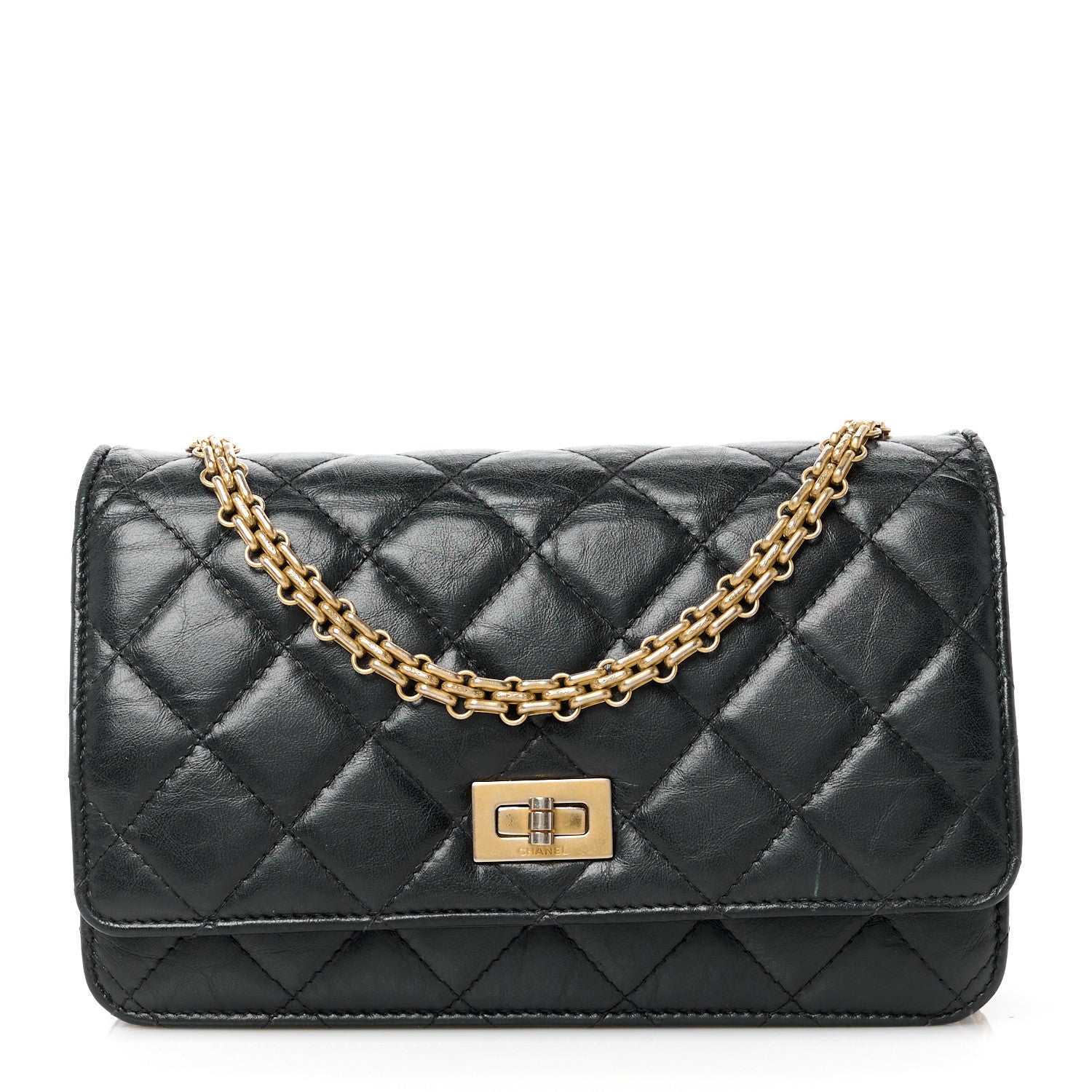 Chanel Aged Calfskin Quilted Reissue Wallet On Chain WOC Black 1 of 12