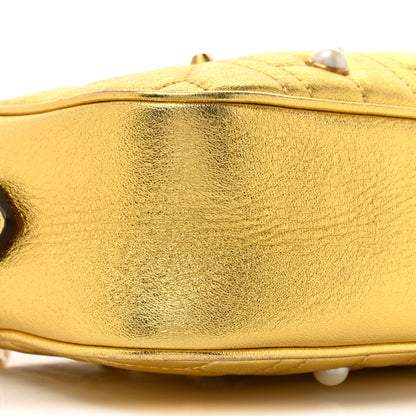 Gucci Metallic Calfskin Matelasse Studded Small Pearly GG Marmont Chain Shoulder Bag Gold 10 of 11