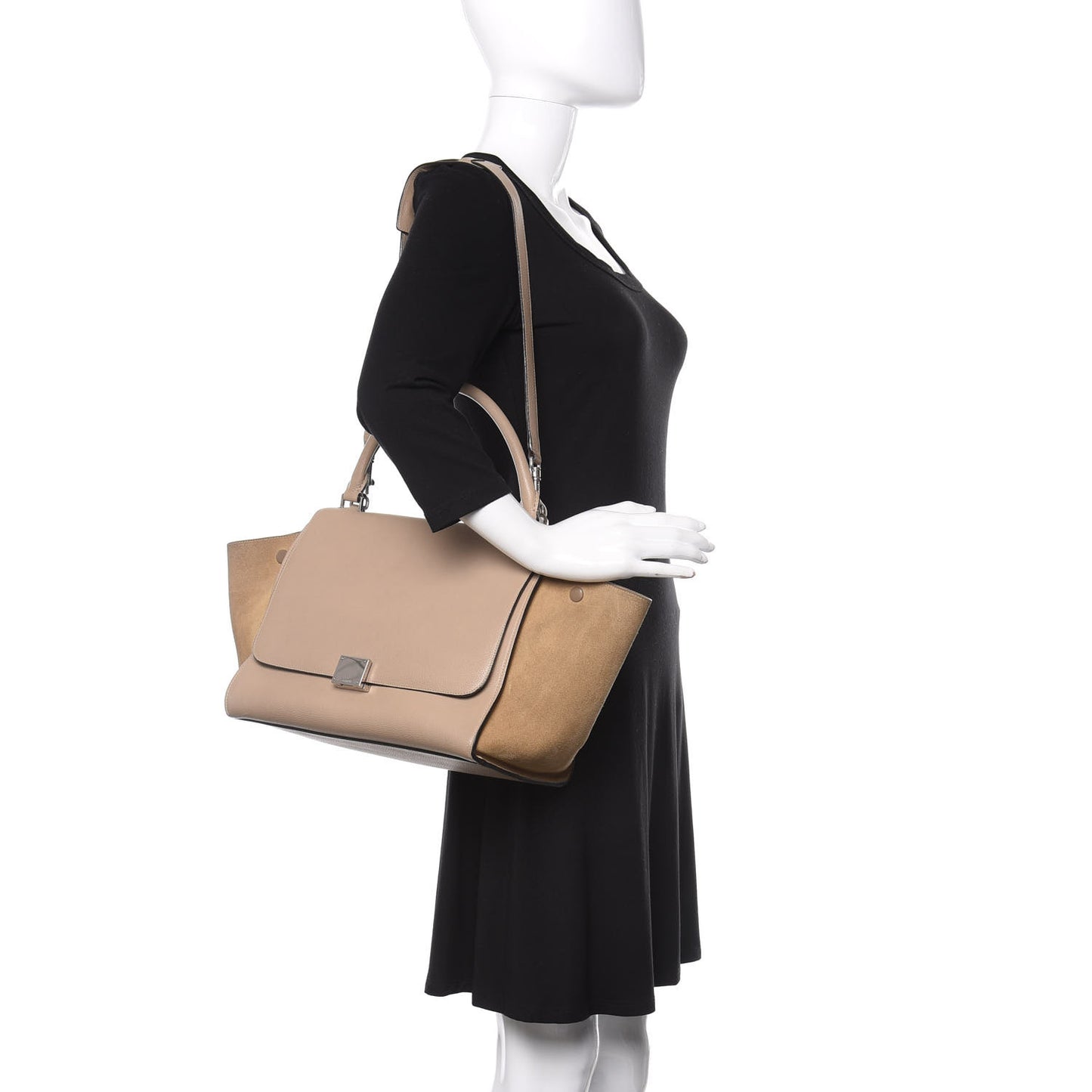 Drummed Calfskin Suede Medium Trapeze Dune