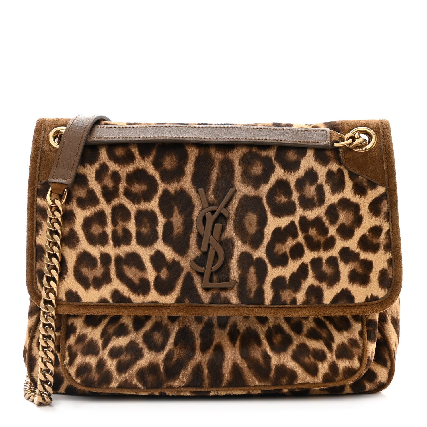 Saint Laurent Smooth Calfskin Canvas Leopard Print Medium Niki Chain Satchel Light Natural 1 of 9