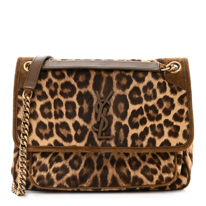 Saint Laurent Smooth Calfskin Canvas Leopard Print Medium Niki Chain Satchel Light Natural 1 of 9