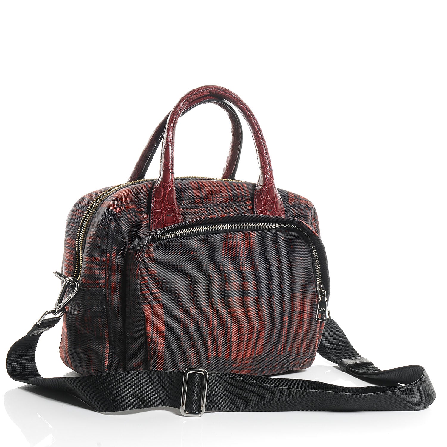Prada Cordura Crocco Satchel Rosso 3 of 11