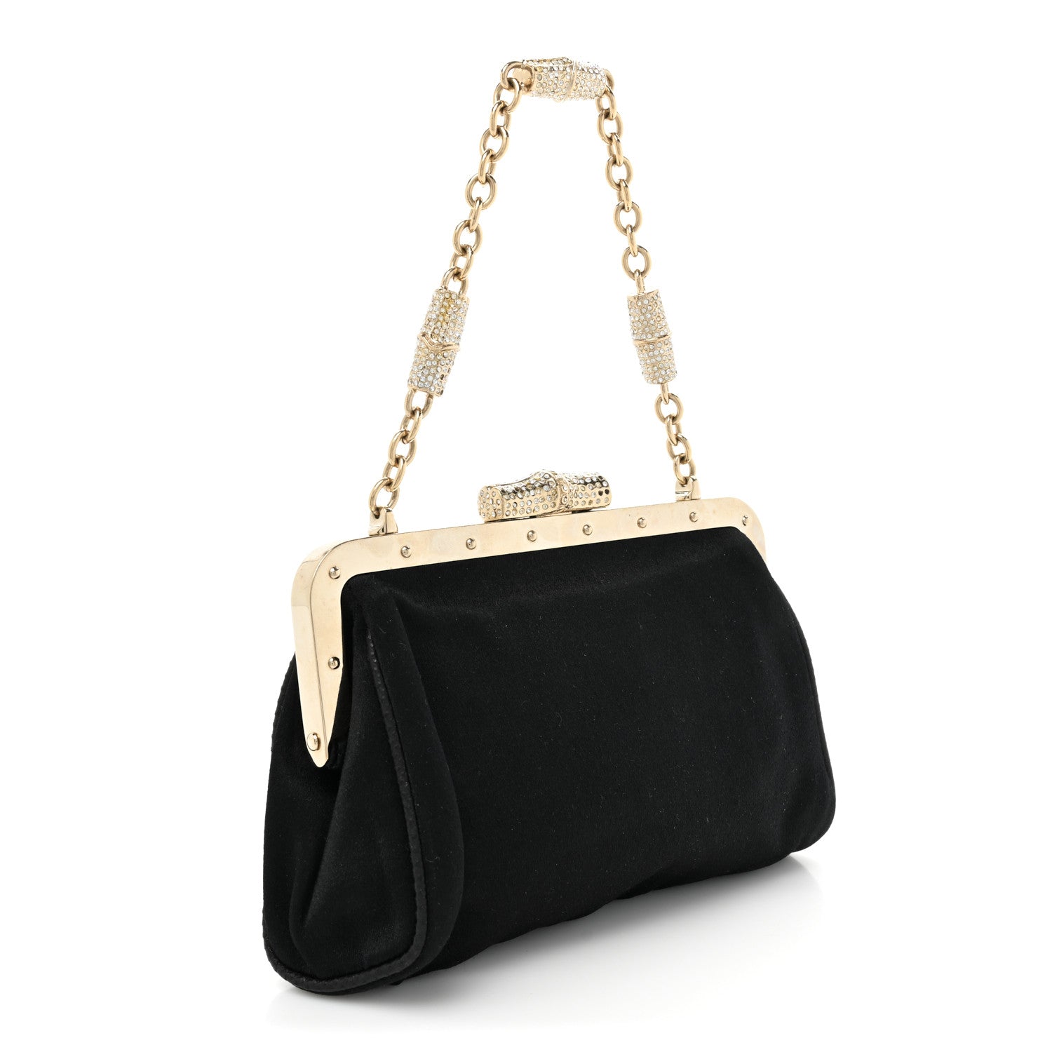 Gucci Satin Snakeskin Crystal Frame Evening Bag Black 3 of 15